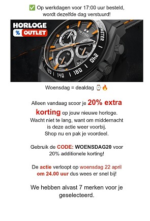 HorlogeOutlet.nl: Alleen vandaag 20% extra korting