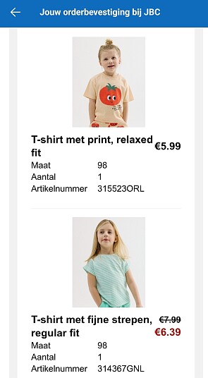 2 kinder T-shirts voor €0,38!
