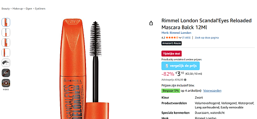 Tijdelijke deal Rimmel London Scandal'Eyes Reloaded Mascara Balck 12Ml