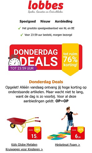 Donderdagdeal: tot -76% op speelgoed bij Lobbes