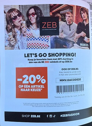 20% korting op een artikel naar keuze bij ZEB