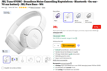 JBL Tune 670NC - Draadloze Noise Cancelling Koptelefoon