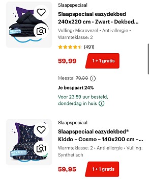 1 + 1 op dekbedden zonder overtrek