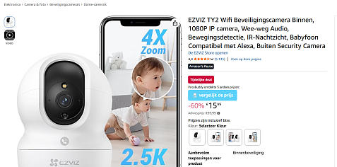 EZVIZ TY2 Wifi Beveiligingscamera Binnen