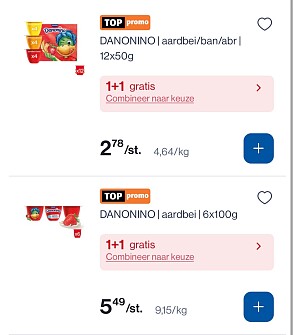 Danonino aardbei/banaan/abrikoos in promo