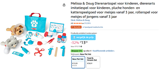 Melissa & Doug 🩺 Dierenarts speelset, 24-delig goedkoop bij Amazon