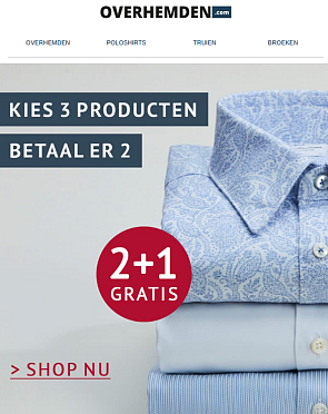Overhemden.com: 2+1 gratis