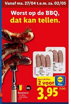 Boerenworst 1+1 gratis bij Lidl