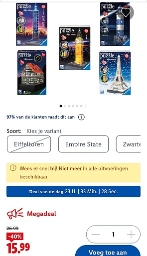 -40% Ravensburger lichtgevende 3D-puzzel, 216 stukjes