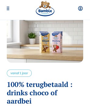 Bambix choco of aardbei drinks 100% terugbetaald