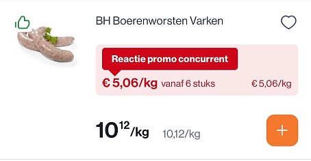 Boerenworst (varken) -50% bij Colruyt