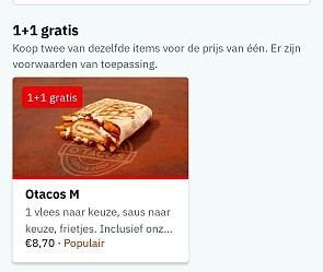 1 + 1 gratis deals bij deliveroo