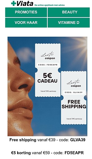 Viata: gratis verzending en €5 korting