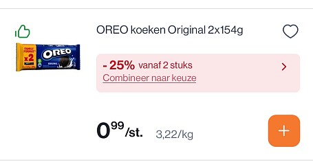 Oreo koeken original 2x154 gram in promo