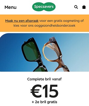 Complete bril vanaf €15 + 2e bril gratis