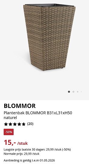 Plantenbak BLOMMOR B31xL31xH50 -50%