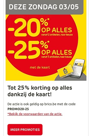 Tot -25% op alles zondag bij Brico