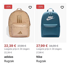 20% op rugzakken & handtassen