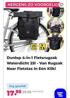Dunlop 4-in-1 Fietsrugzak Waterdicht 25l