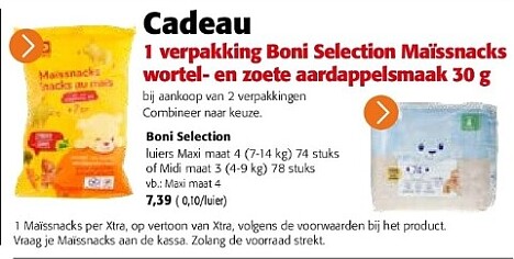 Gratis pakje Boni maissnack bij Colruyt