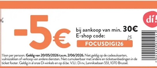 -5€ bij aankoop van 30€ bij Di