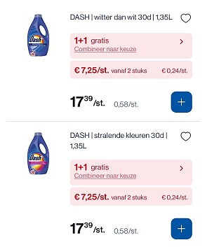 Dash vloeibaar wasmiddelen in mooie korting