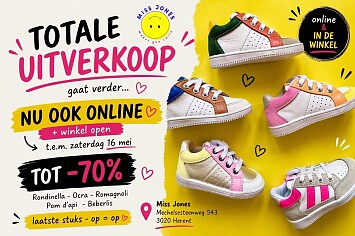 Totale uitverkoop kinderschoenen en dames tot -70%