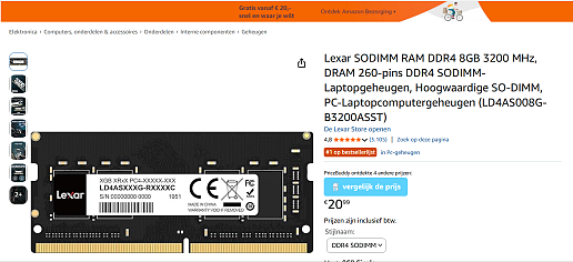 Laptopgeheugen Lexar SODIMM RAM DDR4 8GB