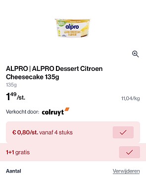 Alpro dessert citroen cheescake 135 gram in mooie korting