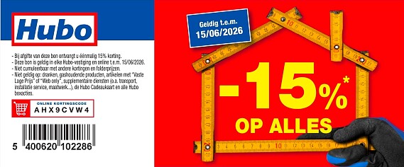 -15% op alles bij Hubo