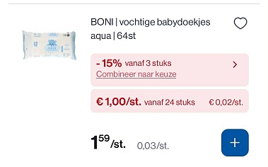 Aqua babydoekjes €0,85 i.p.v. €1,58 bij Collect&Go