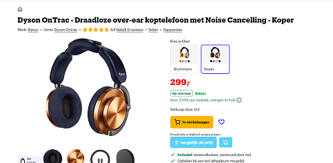 Dyson OnTrac - Draadloze over-ear koptelefoon met Noise Cancelling - Koper
