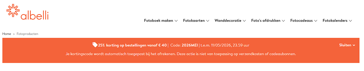 25% korting op bestellingen vanaf € 40 bij albelli