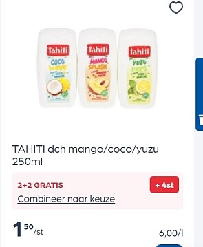 Tahiti douchegel mango/coco/yuzu 250 ml in promo