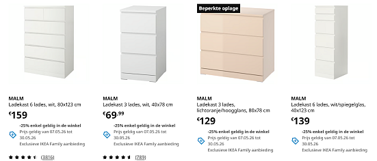 -25% op alle MALM ladekasten bij Ikea!