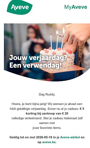 Aveve €5 verjaardagskorting