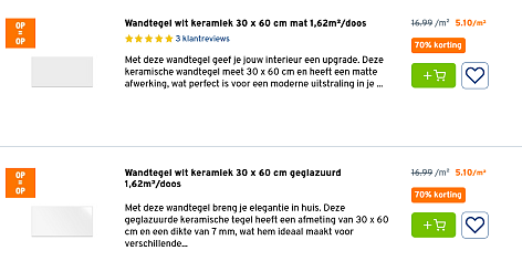 Wandtegels aan 70% korting bij Gamma