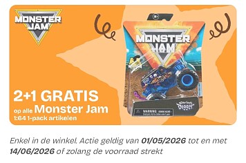 Actie 2+1 op Monster Jam auto's