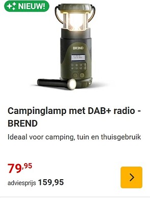 Campinglamp met DAB + radio BREND -50% op nieuwsbladshop