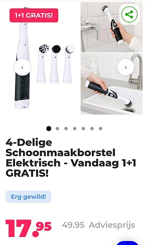 4-Delige Schoonmaakborstel Elektrisch - Vandaag 1+1 GRATIS!