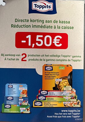 Coupon toppits aan rek bij spar (Colruyt)
