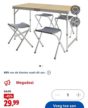 Campingtafel met 4 krukken -45%