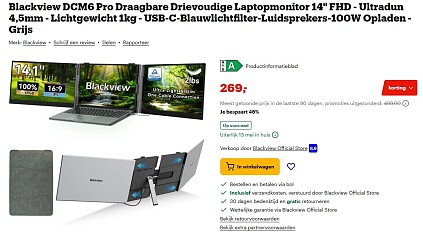Blackview DCM6 Pro Draagbare Drievoudige Laptopmonitor