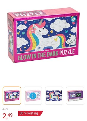 -50% Glow in the Dark Puzzel Unicorn, 100st.