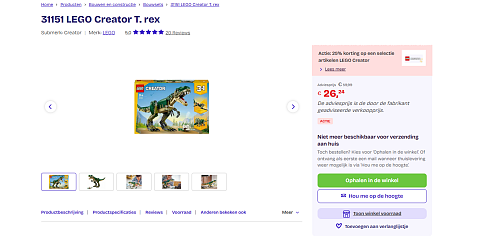 31151 LEGO Creator T. rex - laagste prijs ooit (56% korting)
