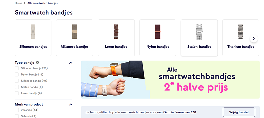 Alle smartwatchbandjes: 2e halve prijs