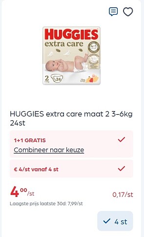 Huggies extra care maat 2 & maat 3 in promo + e-coupon