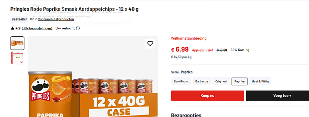 Pringles Rode Paprika Smaak Aardappelchips - 12 x 40 g