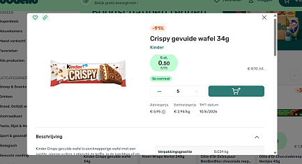 Kinder Crispy gevulde wafel 34g: 0,50 euro voor 5st