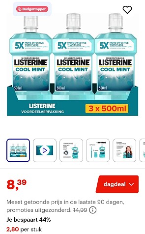 -44% Listerine cool mint mondwater 3x500ml